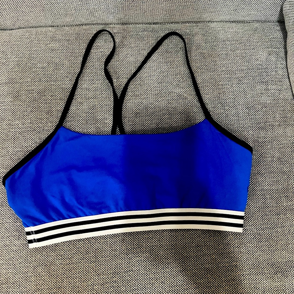 Adidas Sports Bra, size M, Blue with black stripes